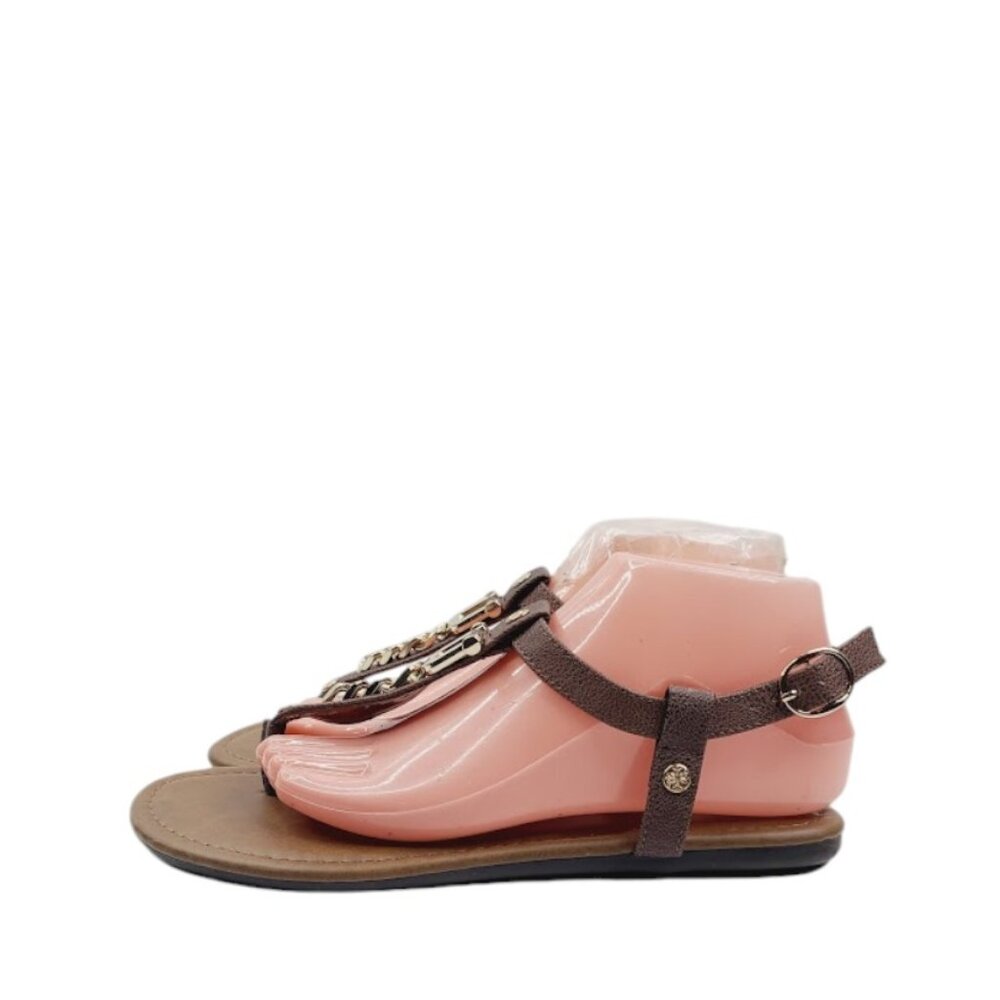 Nicole Women's Brown Gold NYUKON Leather‎ Flat T-Strap Sandal Size 9M